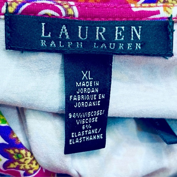 Lauren Ralph Lauren Paisle Top Wrap Short Sleeve Colorful Stretch Top Sz XL - Picture 11 of 11
